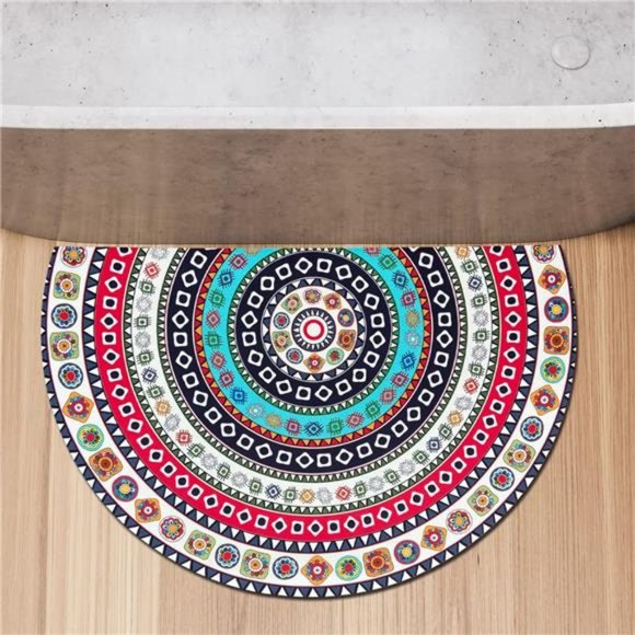 2 Pcs Boho Half Round Bath Mats, Bohemia Diatomaceous Earth Shower Mat,Non-Slip - Picture 2 of 7